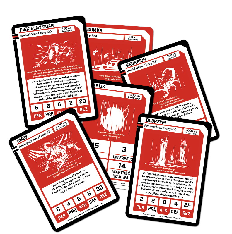 Wizualizacja kilku kart Netrunner